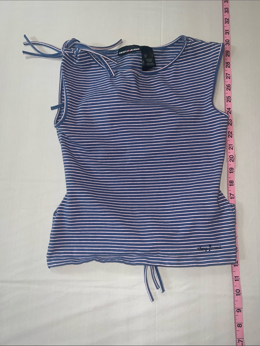 Dkny Blue and White Striped Tie-Shoulder Tank